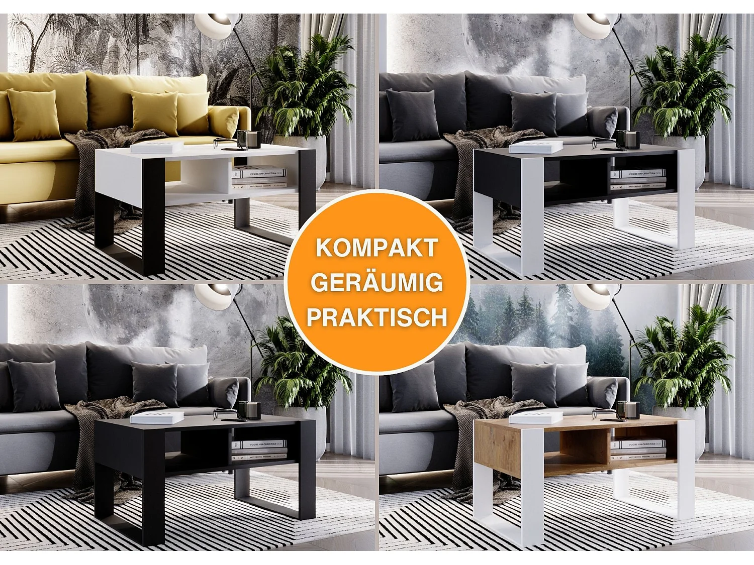 CraftPAK moderner & stabiler Couchtisch für Wohnzimmer aus Holzwerkstoff 45x53,6x92cm