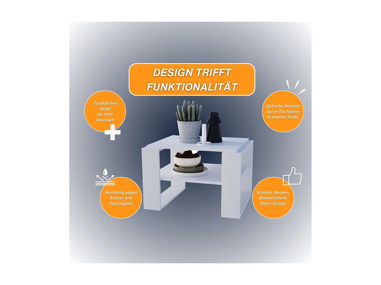 CraftPAK moderner & stabiler Couchtisch für Wohnzimmer aus Holzwerkstoff 44x54x63cm
