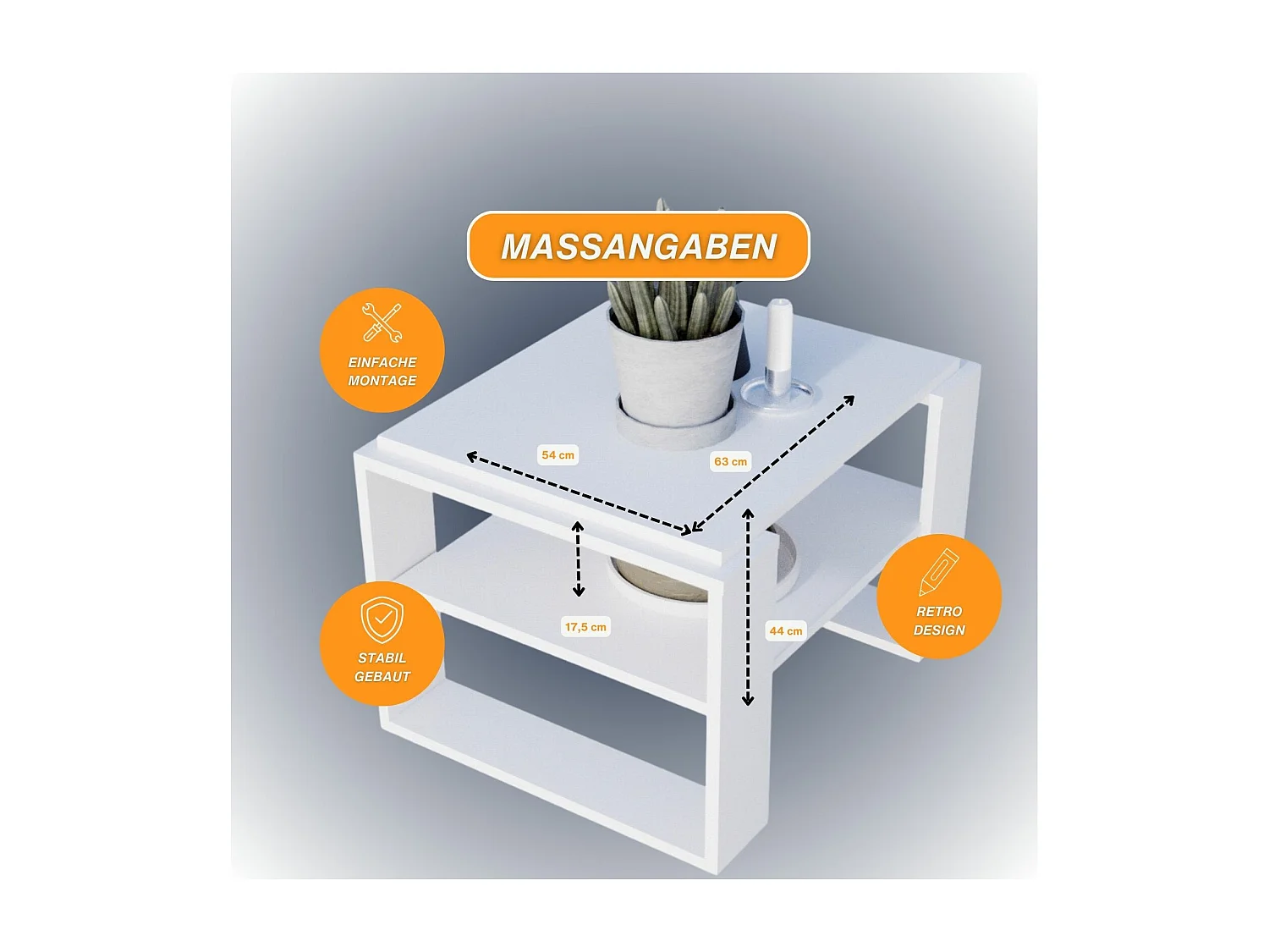CraftPAK moderner & stabiler Couchtisch für Wohnzimmer aus Holzwerkstoff 44x54x63cm