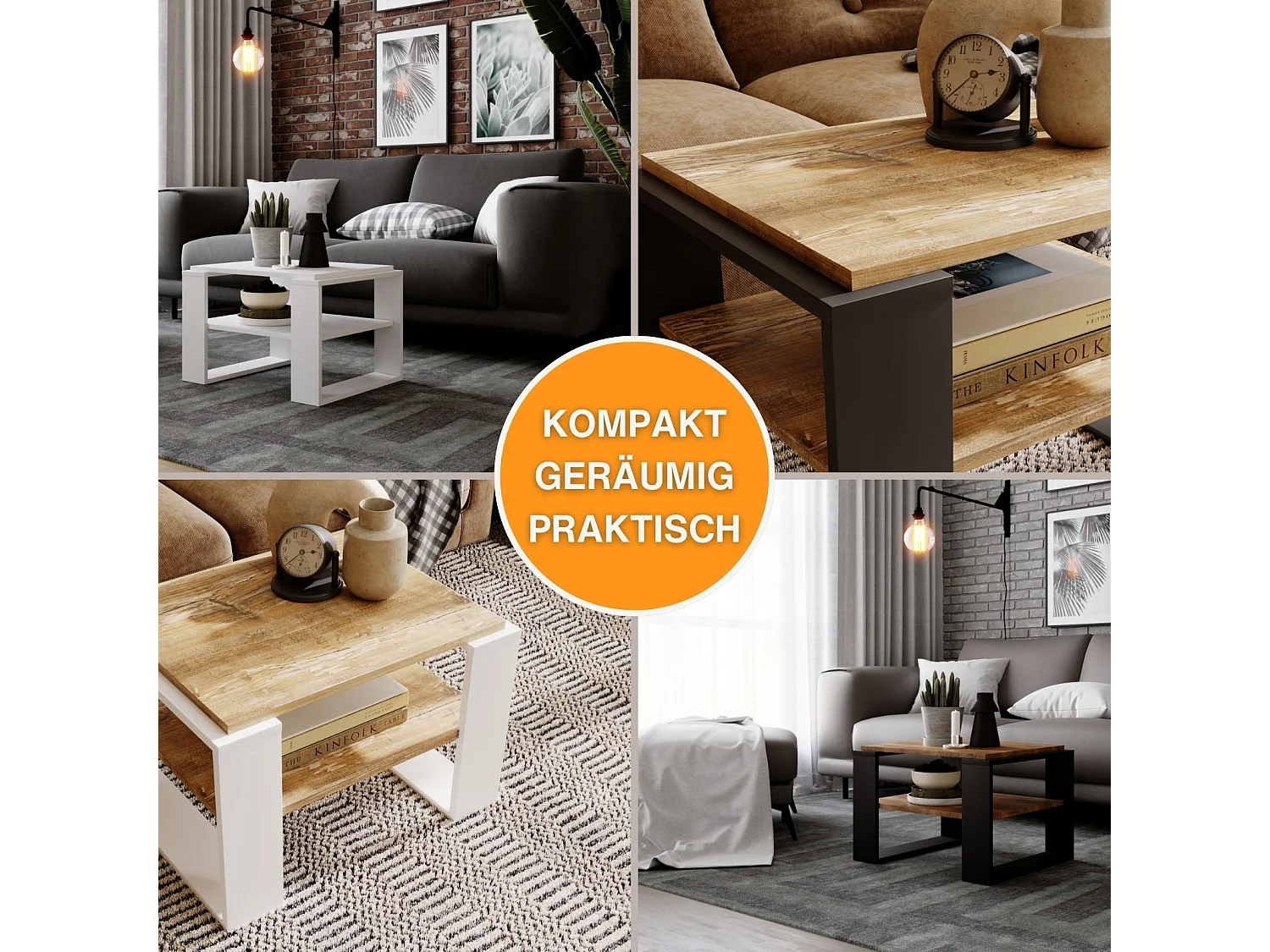 CraftPAK moderner & stabiler Couchtisch für Wohnzimmer aus Holzwerkstoff 44x54x63cm