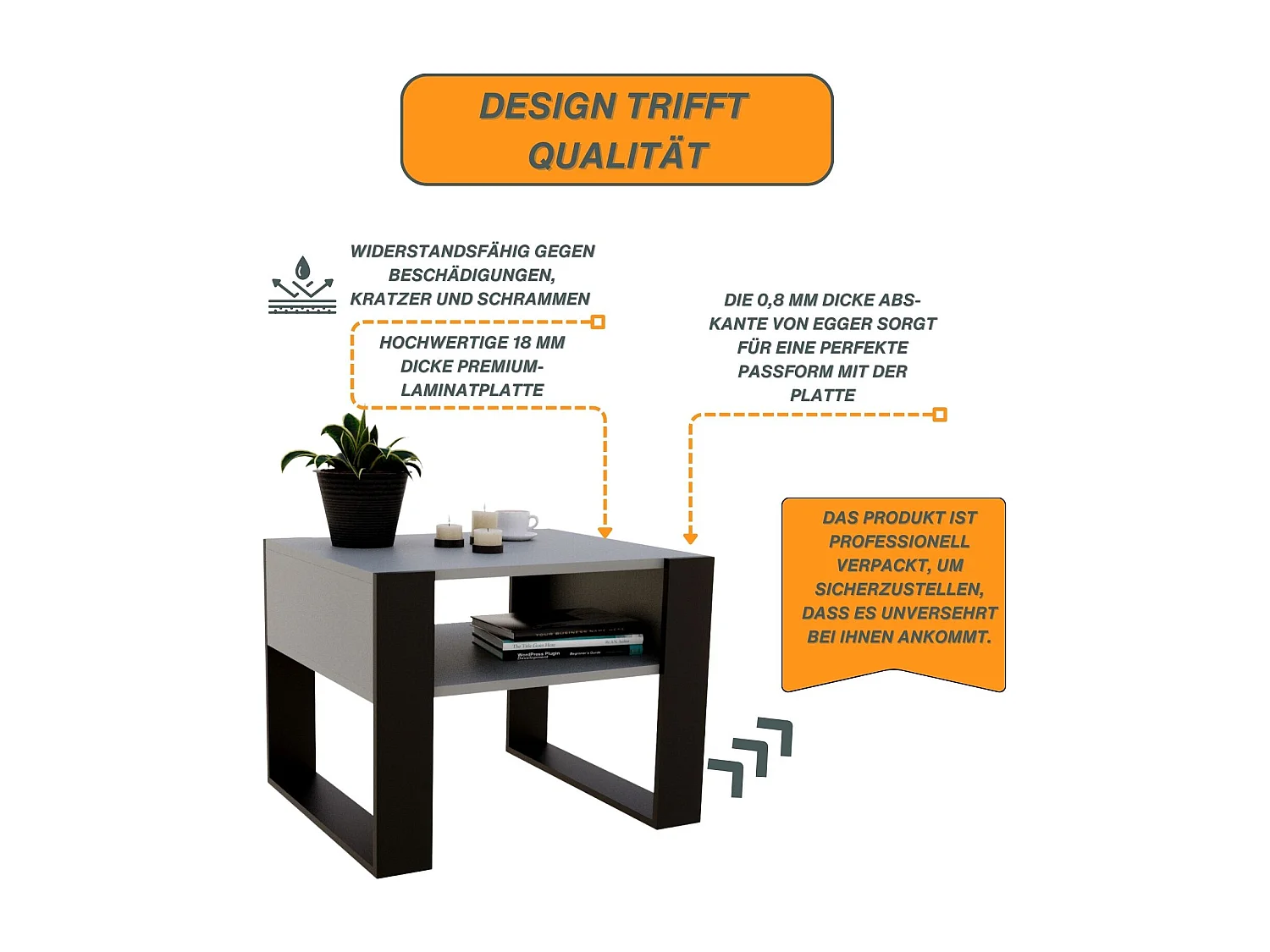 CraftPAK moderner & stabiler Couchtisch für Wohnzimmer aus Holzwerkstoff 45x53,6x65cm