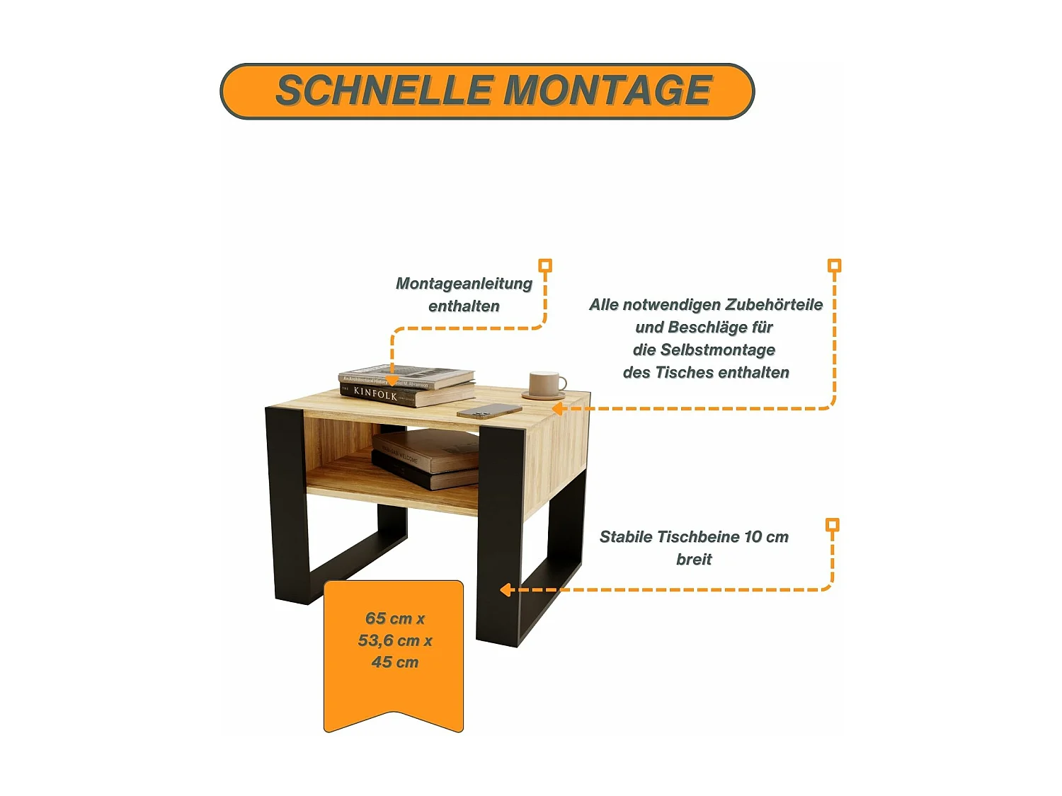 CraftPAK moderner & stabiler Couchtisch für Wohnzimmer aus Holzwerkstoff 45x53,6x65cm