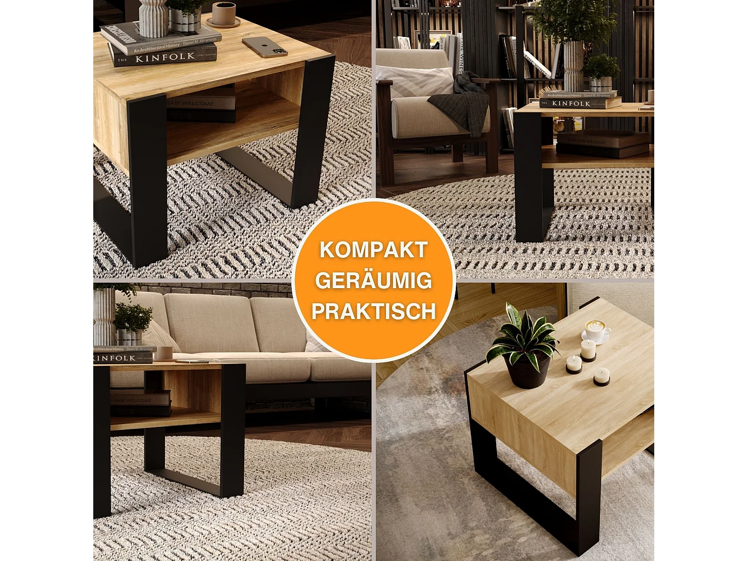 CraftPAK moderner & stabiler Couchtisch für Wohnzimmer aus Holzwerkstoff 45x53,6x65cm