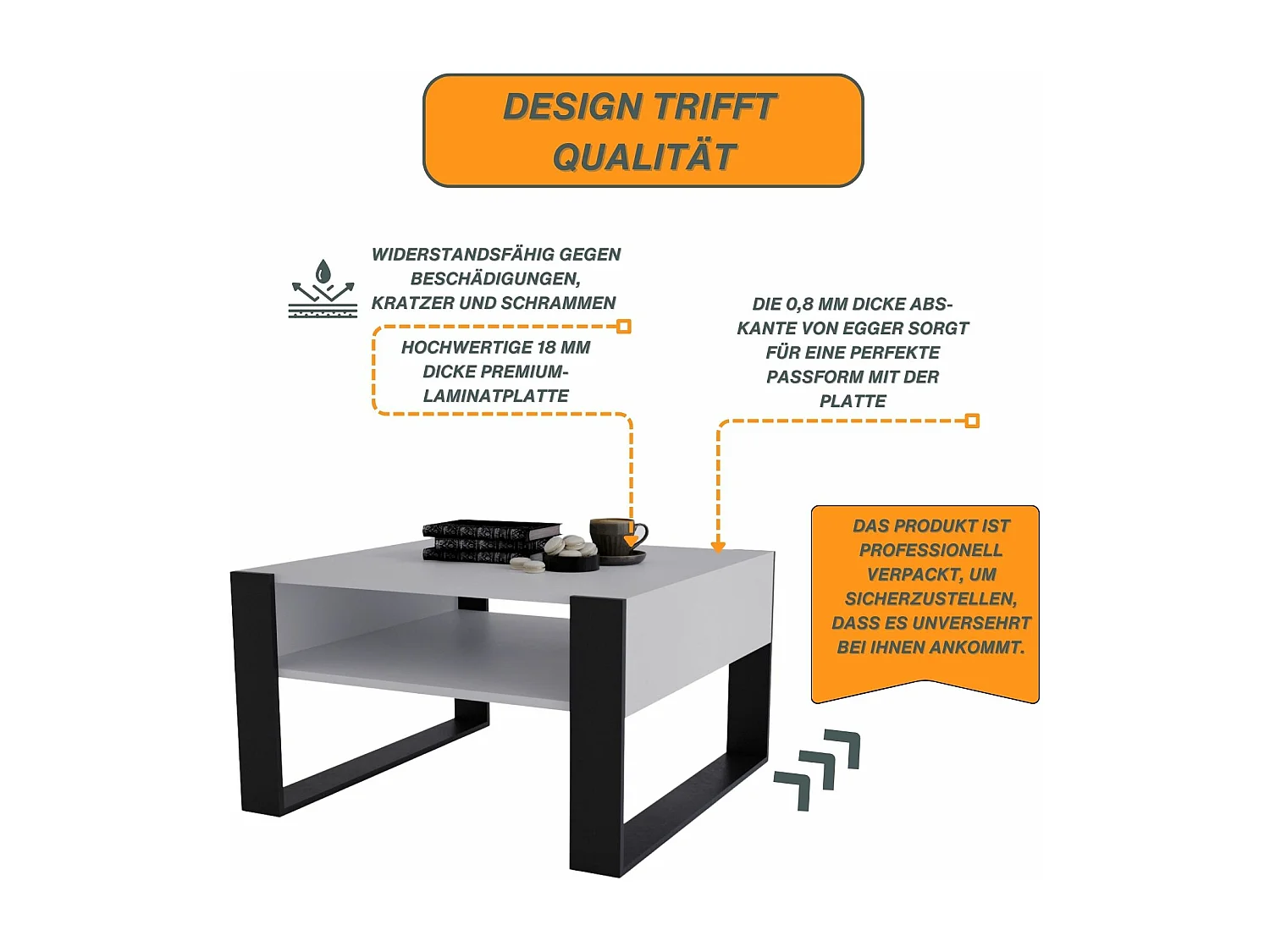CraftPAK moderner & stabiler Couchtisch für Wohnzimmer aus Holzwerkstoff 45/71.5/68cm