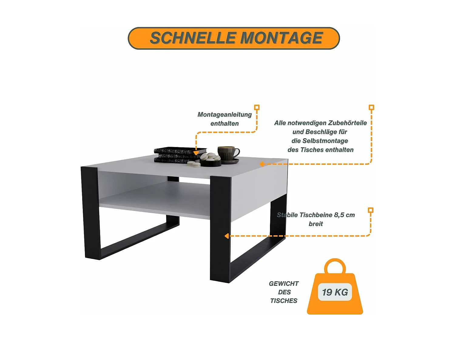 CraftPAK moderner & stabiler Couchtisch für Wohnzimmer aus Holzwerkstoff 45/71.5/68cm
