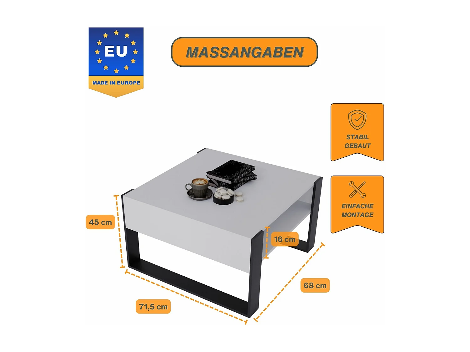 CraftPAK moderner & stabiler Couchtisch für Wohnzimmer aus Holzwerkstoff 45/71.5/68cm