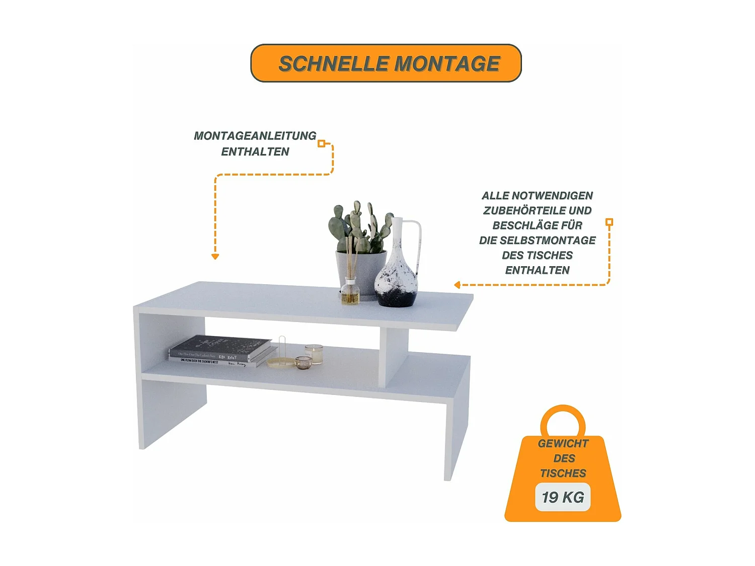 CraftPAK moderner & stabiler Couchtisch für Wohnzimmer aus Holzwerkstoff