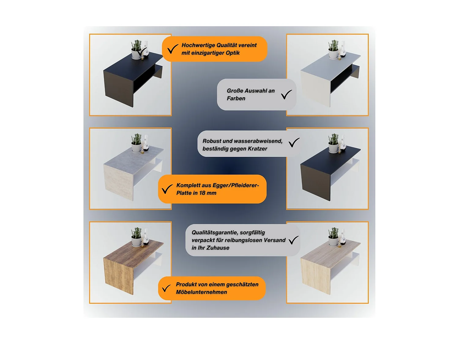 CraftPAK moderner & stabiler Couchtisch für Wohnzimmer aus Holzwerkstoff