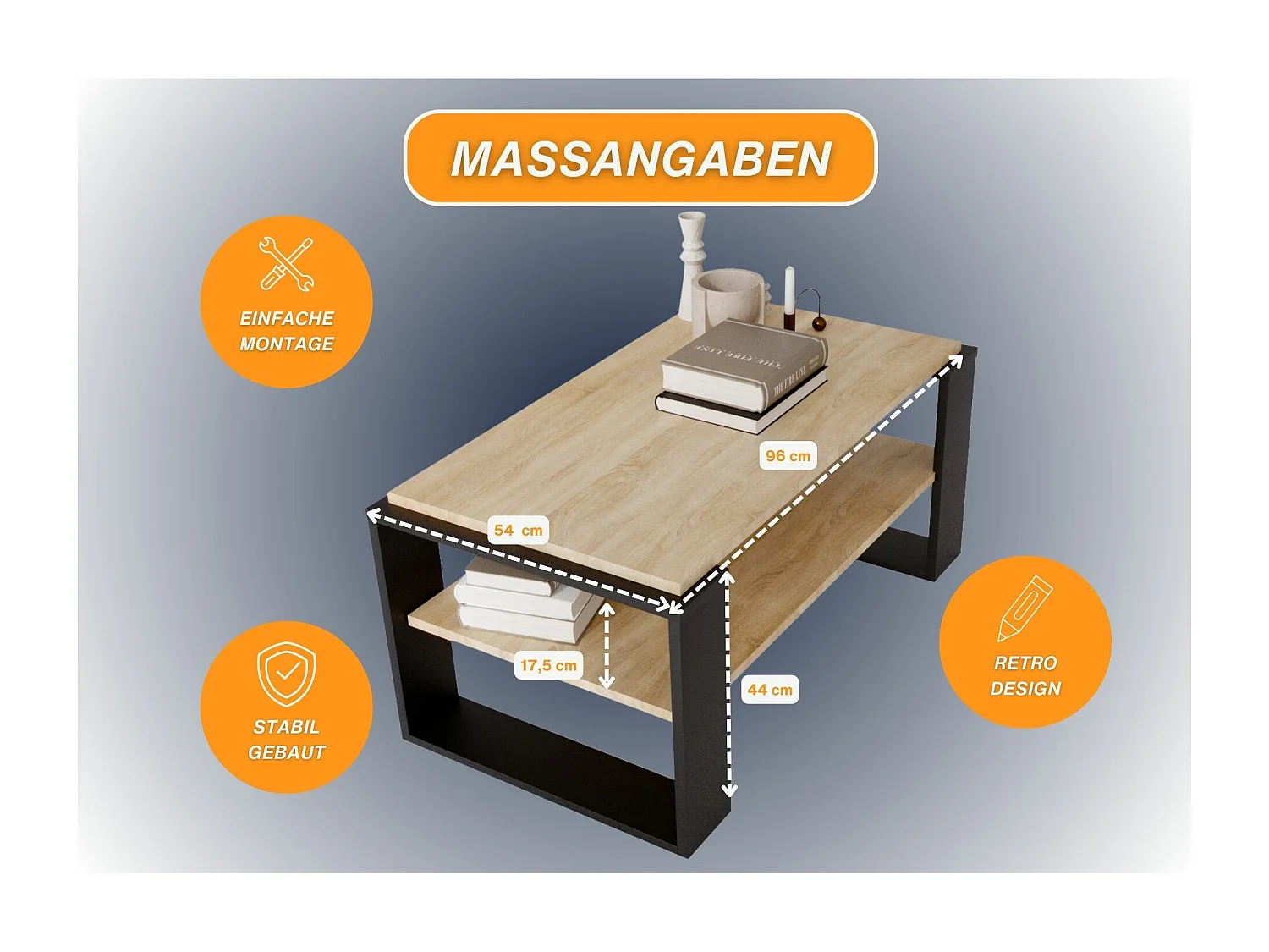 CraftPAK moderner & stabiler Couchtisch für Wohnzimmer aus Holzwerkstoff 42x54x96cm