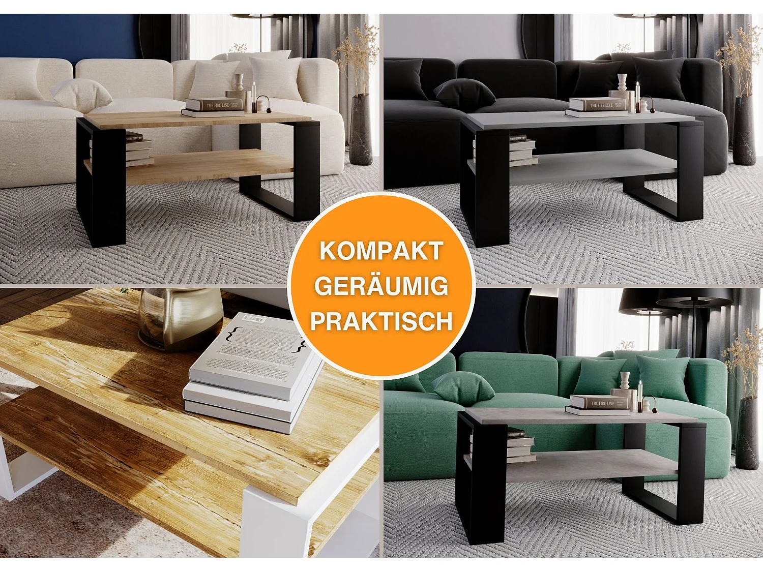 CraftPAK moderner & stabiler Couchtisch für Wohnzimmer aus Holzwerkstoff 42x54x96cm