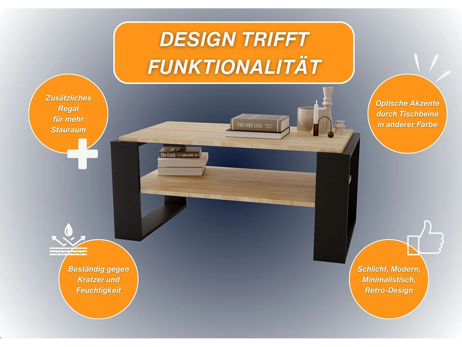CraftPAK moderner & stabiler Couchtisch für Wohnzimmer aus Holzwerkstoff 42x54x96cm