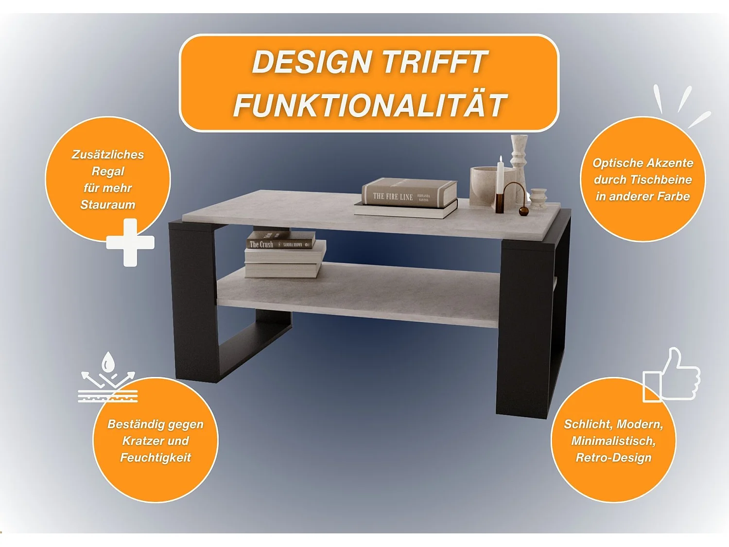 CraftPAK moderner & stabiler Couchtisch für Wohnzimmer aus Holzwerkstoff 42x54x96cm
