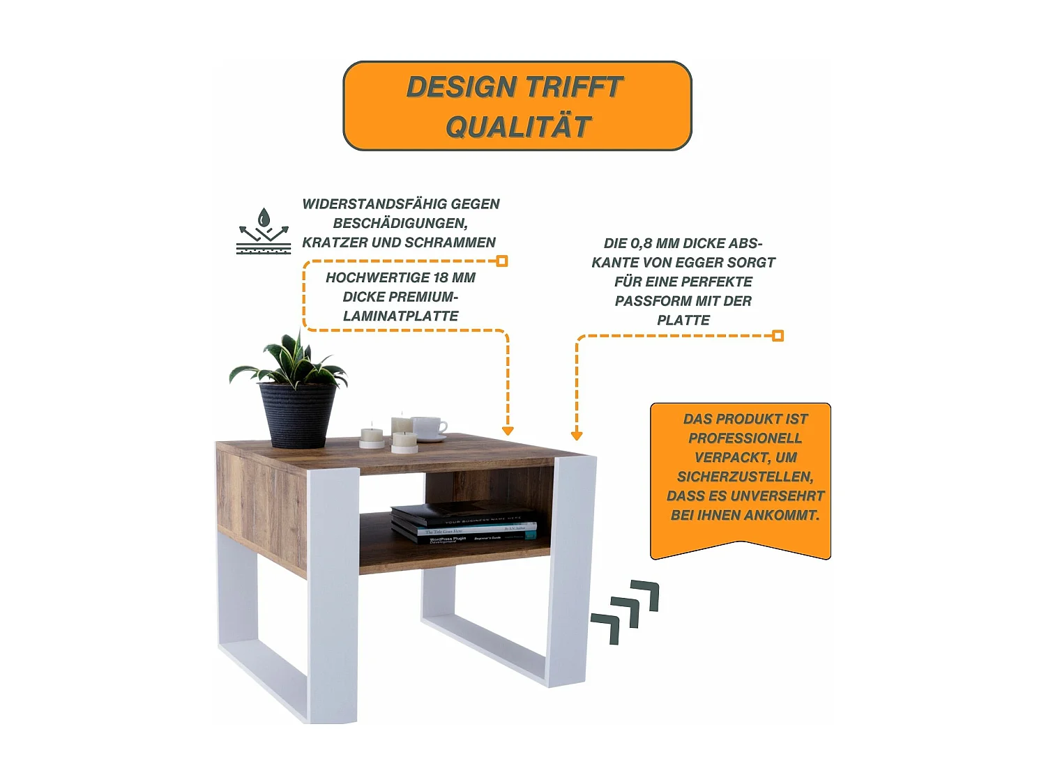 CraftPAK moderner & stabiler Couchtisch für Wohnzimmer aus Holzwerkstoff 45x53,6x65cm