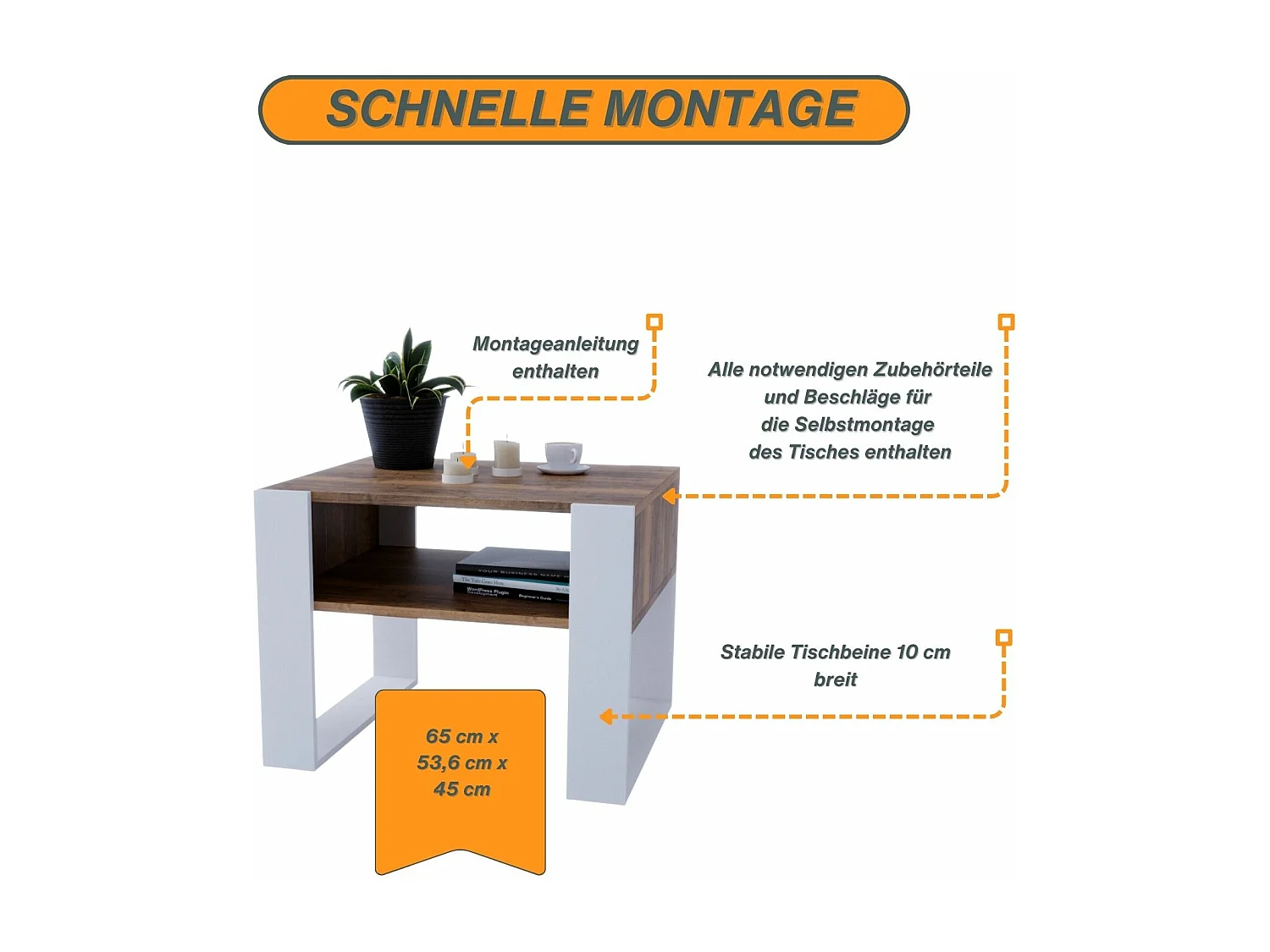 CraftPAK moderner & stabiler Couchtisch für Wohnzimmer aus Holzwerkstoff 45x53,6x65cm