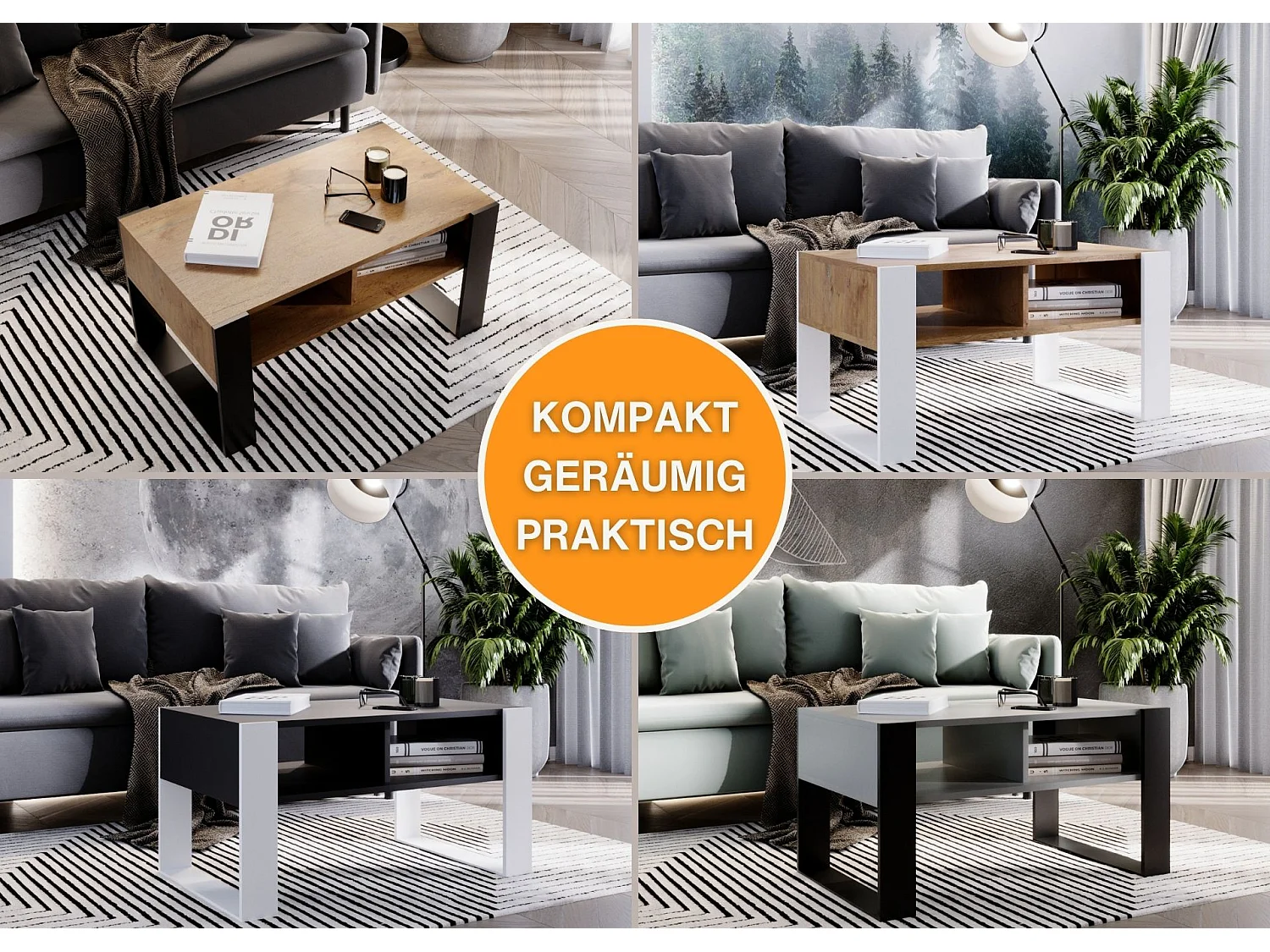 CraftPAK moderner & stabiler Couchtisch für Wohnzimmer aus Holzwerkstoff 45x53,6x92cm