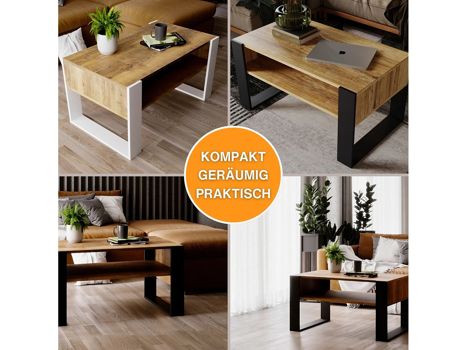 CraftPAK moderner & stabiler  Couchtisch für Wohnzimmer aus Holzwerkstoff 45x53,6x92cm