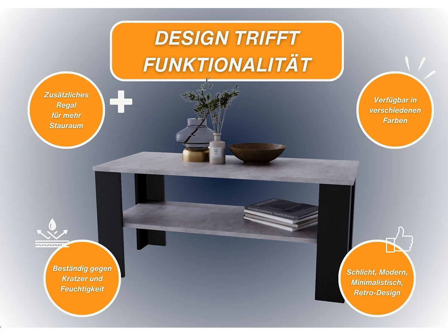 CraftPAK moderner & stabiler Couchtisch für Wohnzimmer aus Holzwerkstoff 47x51x110cm