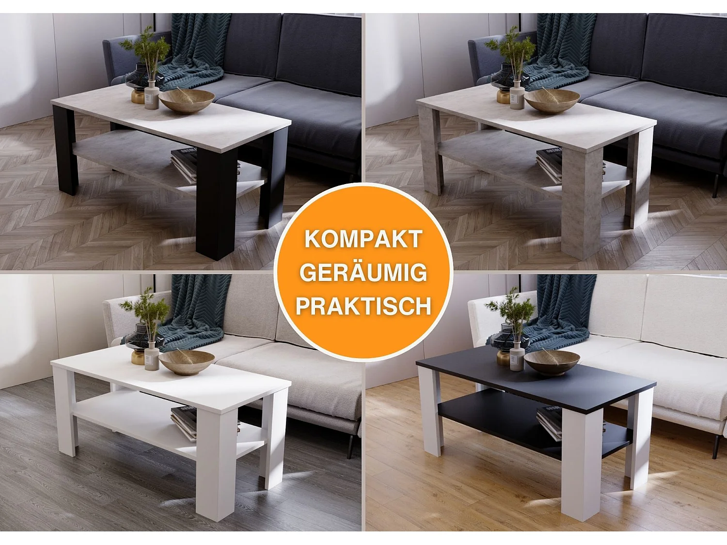 CraftPAK moderner & stabiler Couchtisch für Wohnzimmer aus Holzwerkstoff 47x51x110cm
