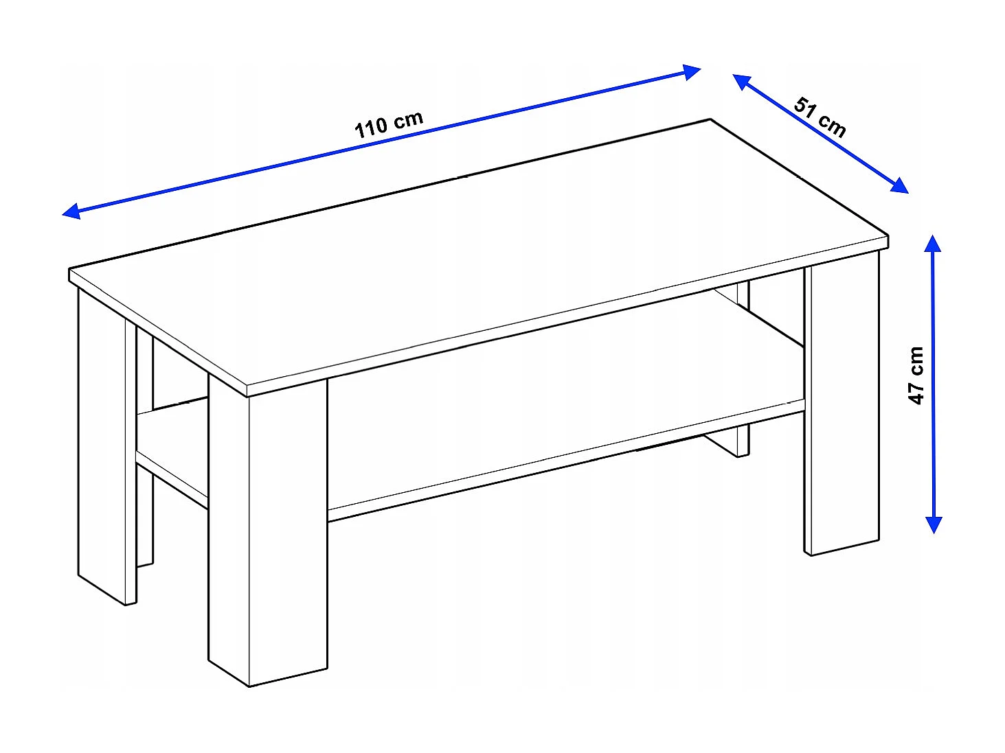 CraftPAK moderner & stabiler Couchtisch für Wohnzimmer aus Holzwerkstoff 47x51x110cm