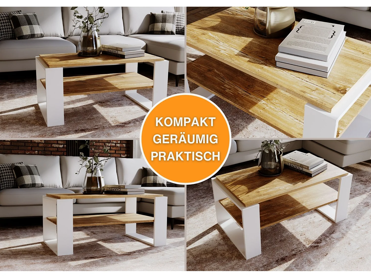 CraftPAK moderner & stabiler Couchtisch für Wohnzimmer aus Holzwerkstoff 42x54x96cm