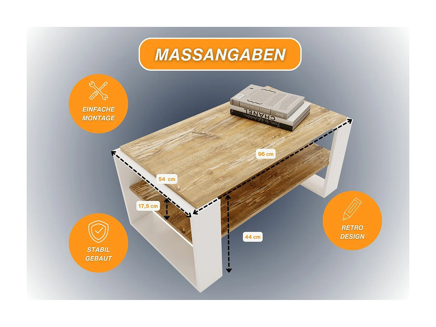 CraftPAK moderner & stabiler Couchtisch für Wohnzimmer aus Holzwerkstoff 42x54x96cm