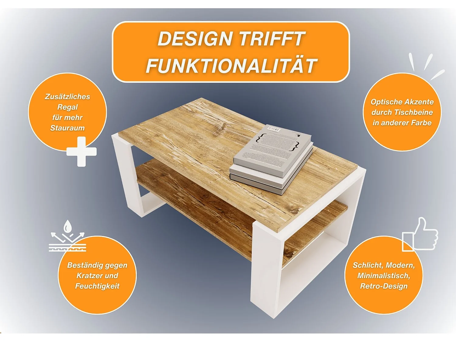 CraftPAK moderner & stabiler Couchtisch für Wohnzimmer aus Holzwerkstoff 42x54x96cm