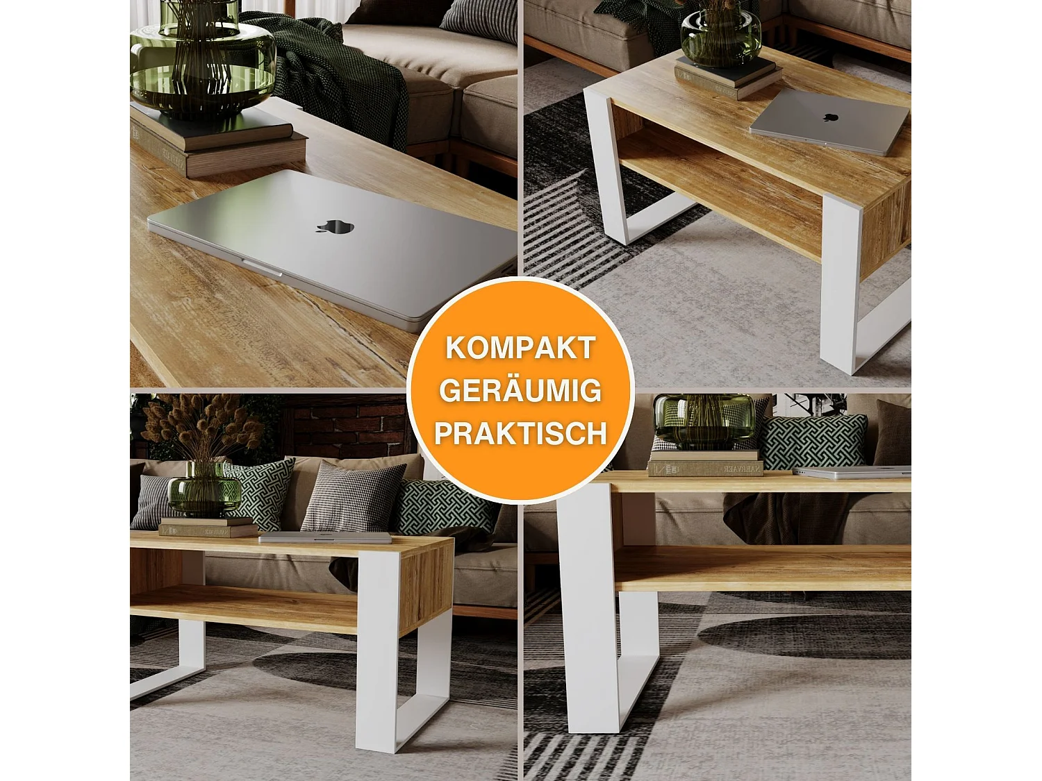 CraftPAK moderner & stabiler  Couchtisch für Wohnzimmer aus Holzwerkstoff 45x53,6x92cm