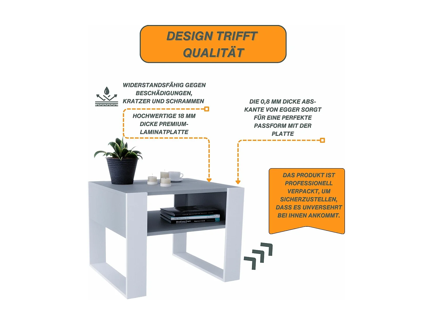 CraftPAK moderner & stabiler Couchtisch für Wohnzimmer aus Holzwerkstoff 45x53,6x65cm