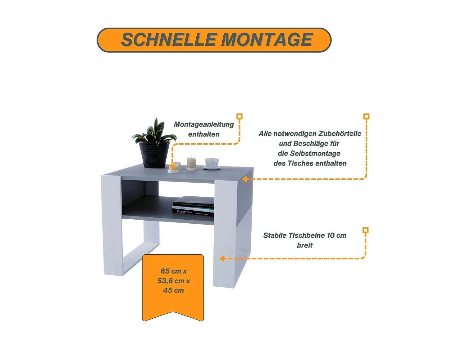CraftPAK moderner & stabiler Couchtisch für Wohnzimmer aus Holzwerkstoff 45x53,6x65cm