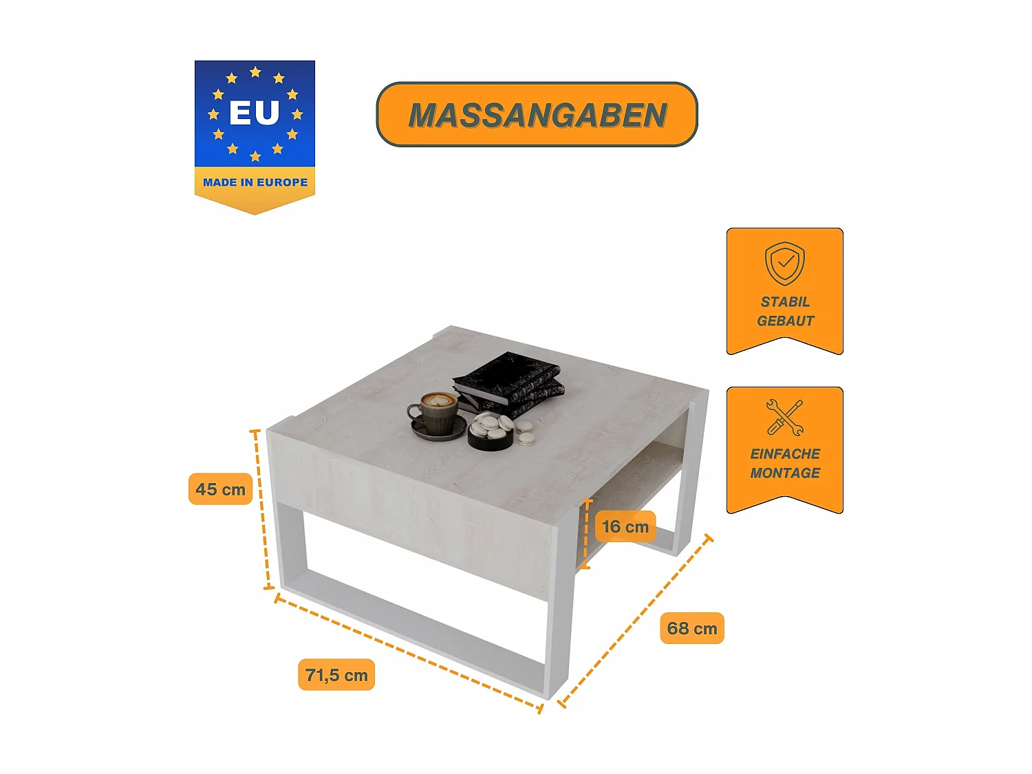 CraftPAK moderner & stabiler Couchtisch für Wohnzimmer aus Holzwerkstoff 45/71.5/68cm