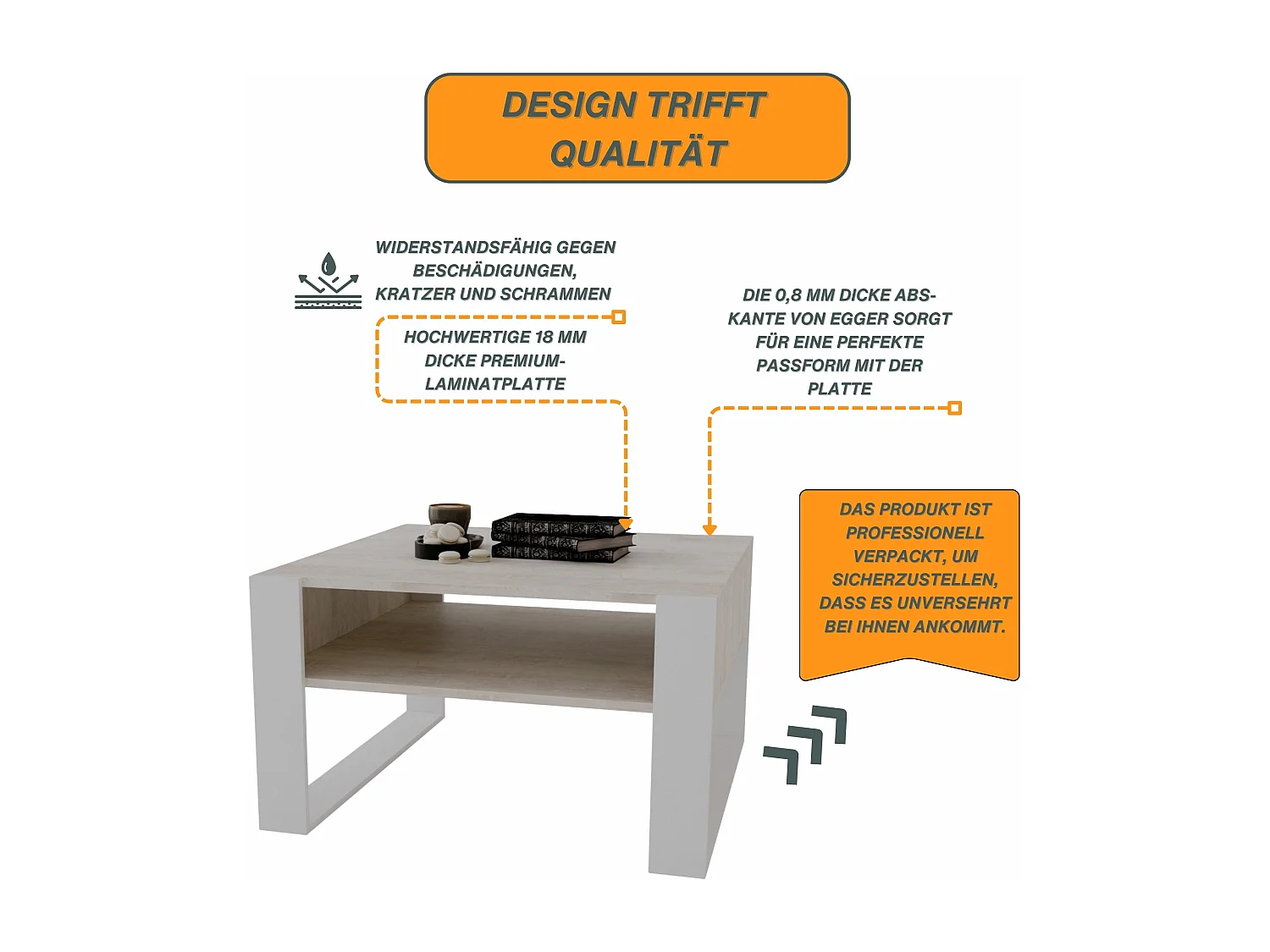 CraftPAK moderner & stabiler Couchtisch für Wohnzimmer aus Holzwerkstoff 45/71.5/68cm