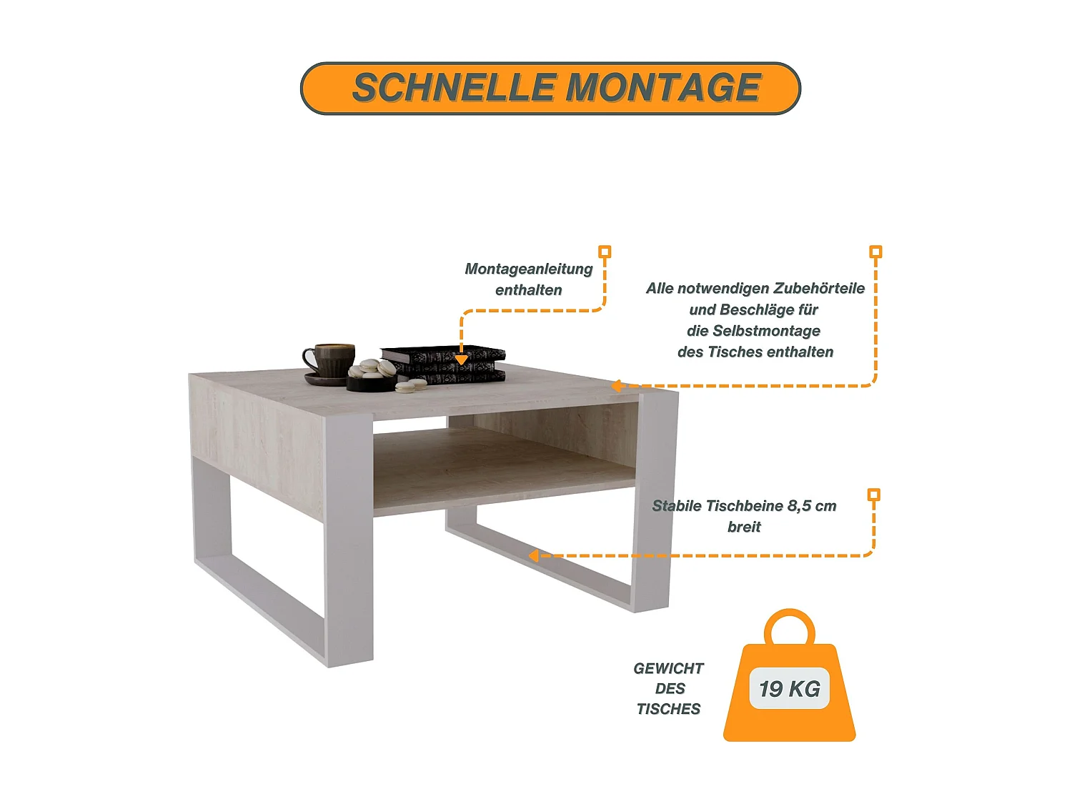 CraftPAK moderner & stabiler Couchtisch für Wohnzimmer aus Holzwerkstoff 45/71.5/68cm