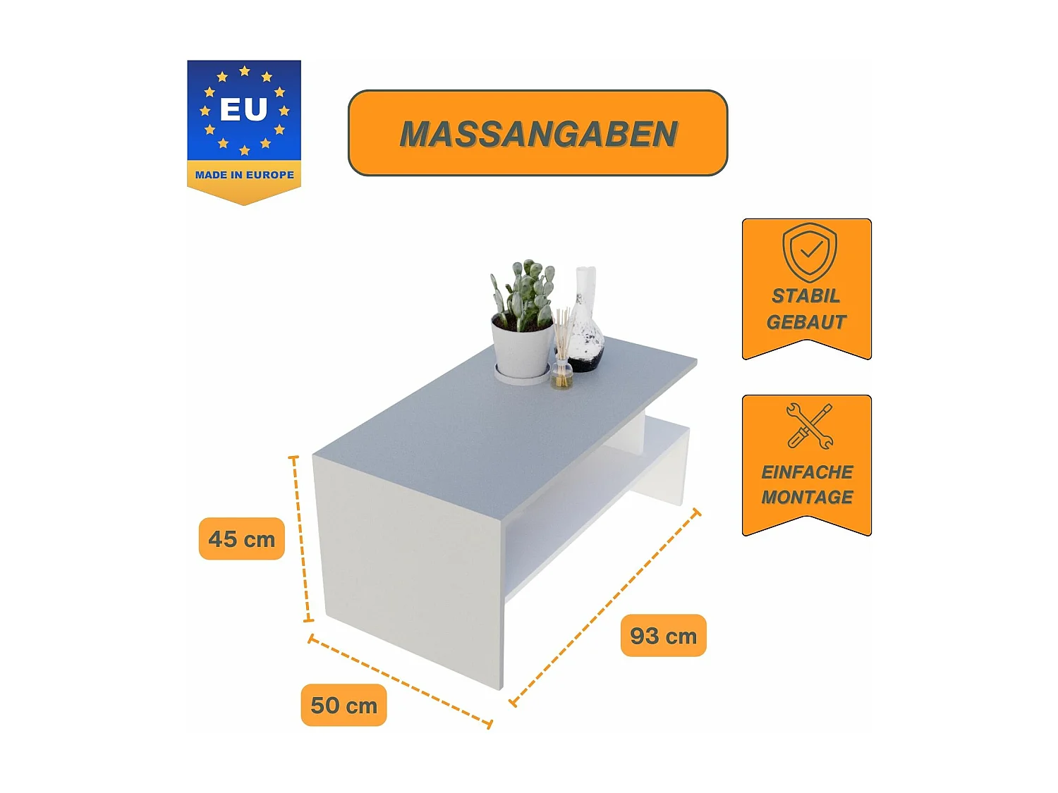 CraftPAK moderner & stabiler Couchtisch für Wohnzimmer aus Holzwerkstoff