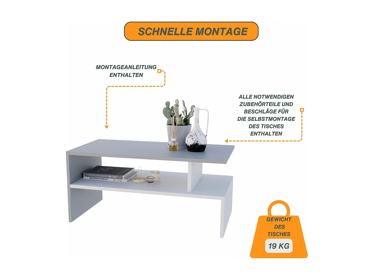 CraftPAK moderner & stabiler Couchtisch für Wohnzimmer aus Holzwerkstoff