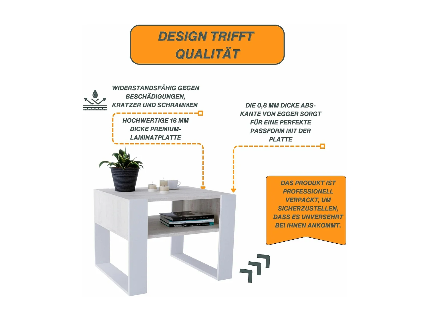 CraftPAK moderner & stabiler Couchtisch für Wohnzimmer aus Holzwerkstoff 45x53,6x65cm