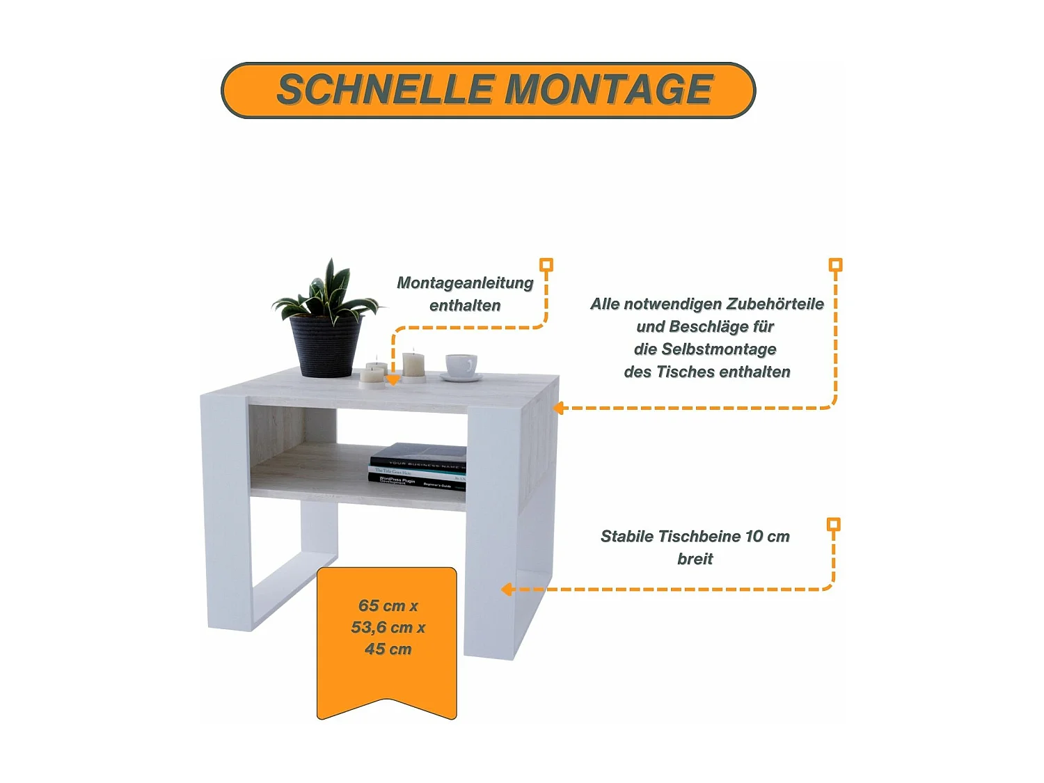 CraftPAK moderner & stabiler Couchtisch für Wohnzimmer aus Holzwerkstoff 45x53,6x65cm