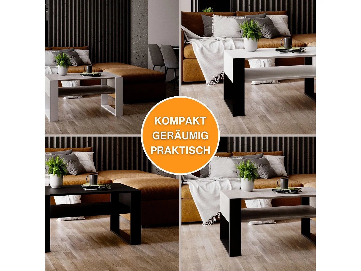 CraftPAK moderner & stabiler  Couchtisch für Wohnzimmer aus Holzwerkstoff 45x53,6x92cm