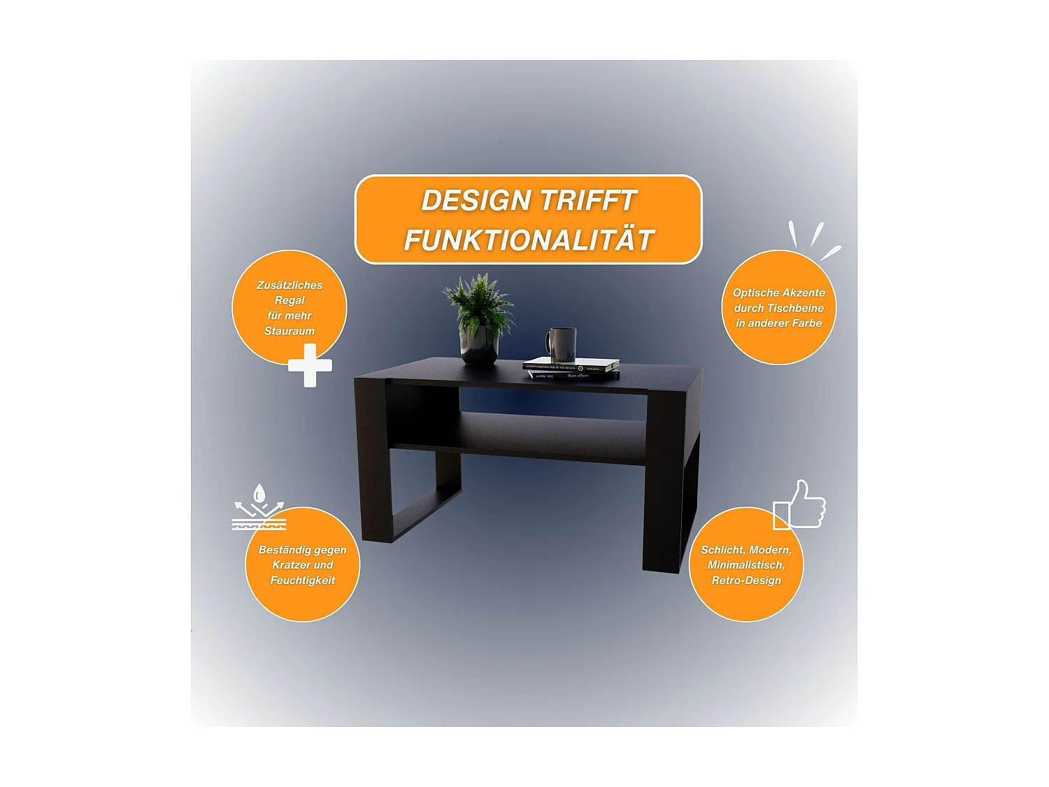 CraftPAK moderner & stabiler  Couchtisch für Wohnzimmer aus Holzwerkstoff 45x53,6x92cm