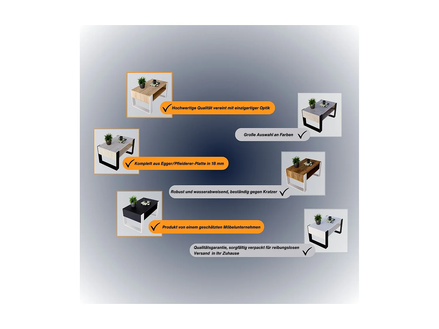 CraftPAK moderner & stabiler  Couchtisch für Wohnzimmer aus Holzwerkstoff 45x53,6x92cm