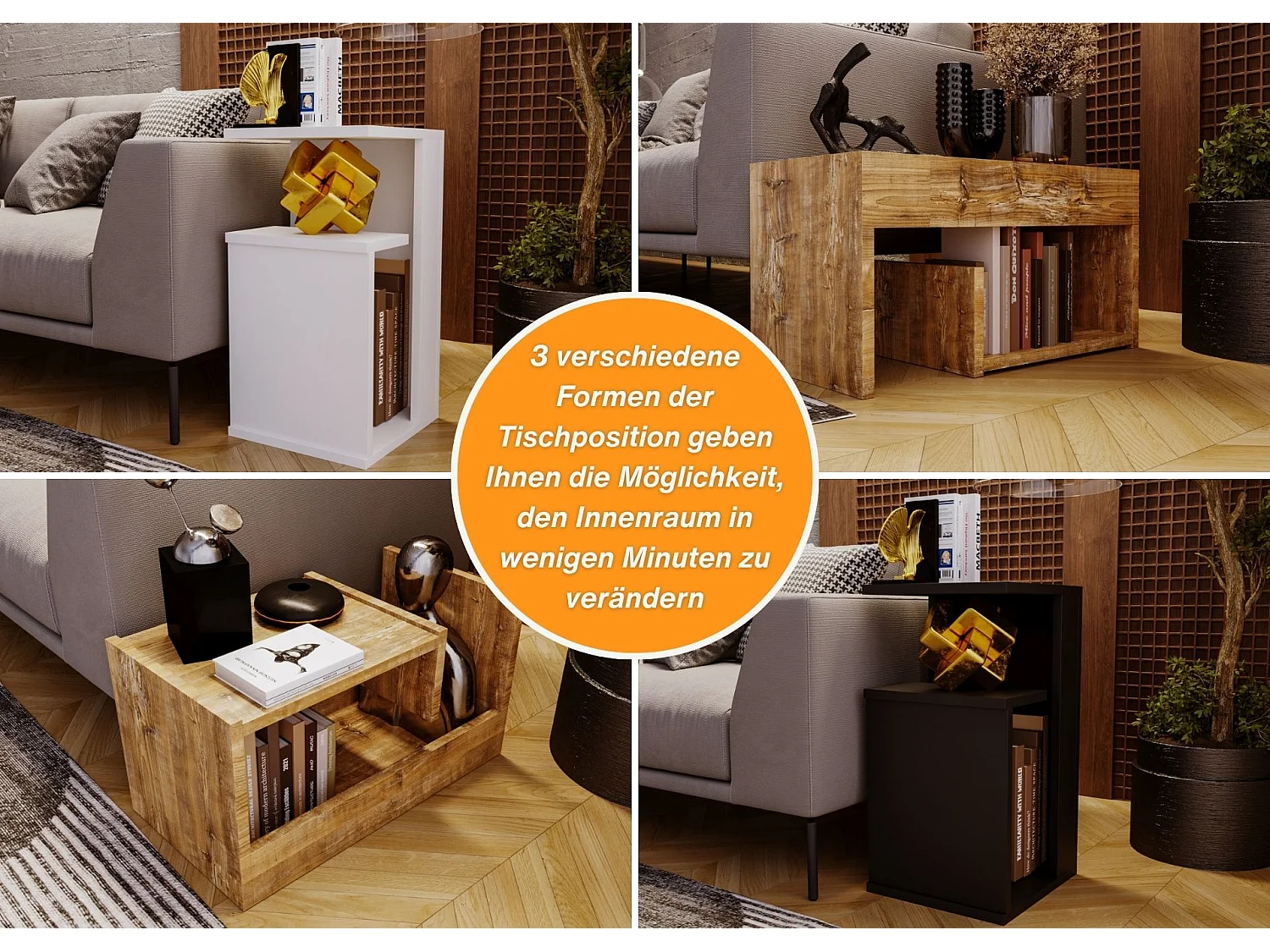 CraftPAK Wohnzimmer Tisch für Couch TRIO | 3 mögliche Aufstellmöglichkeiten