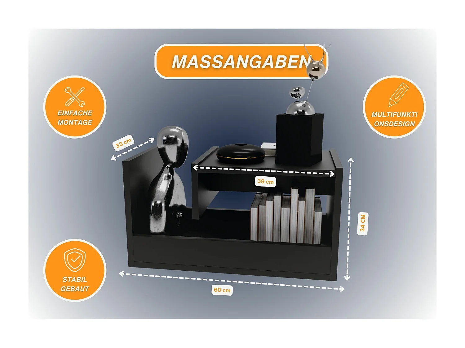 CraftPAK Wohnzimmer Tisch für Couch TRIO | 3 mögliche Aufstellmöglichkeiten