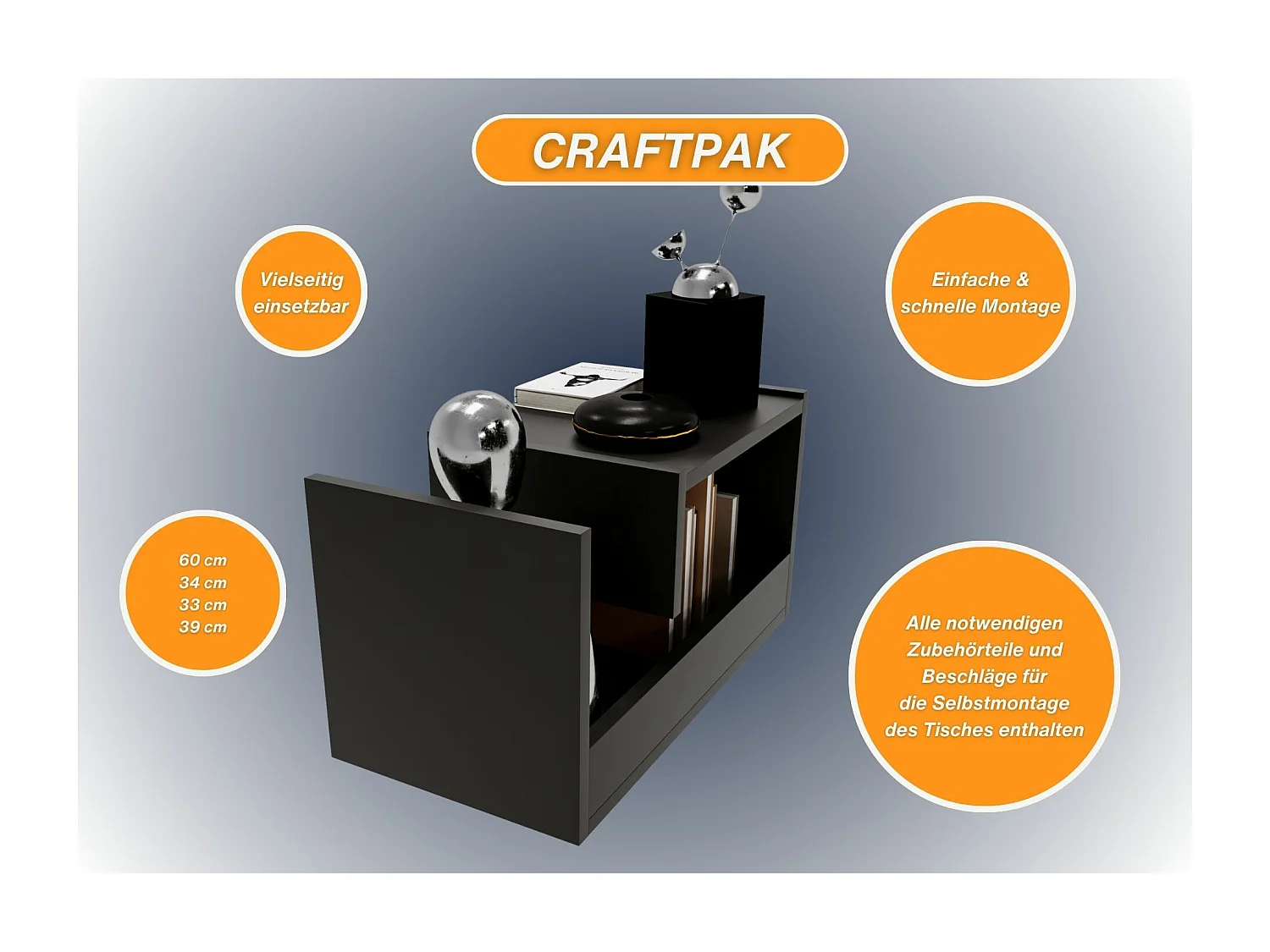 CraftPAK Wohnzimmer Tisch für Couch TRIO | 3 mögliche Aufstellmöglichkeiten