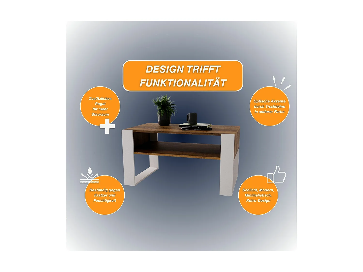 CraftPAK moderner & stabiler  Couchtisch für Wohnzimmer aus Holzwerkstoff 45x53,6x92cm