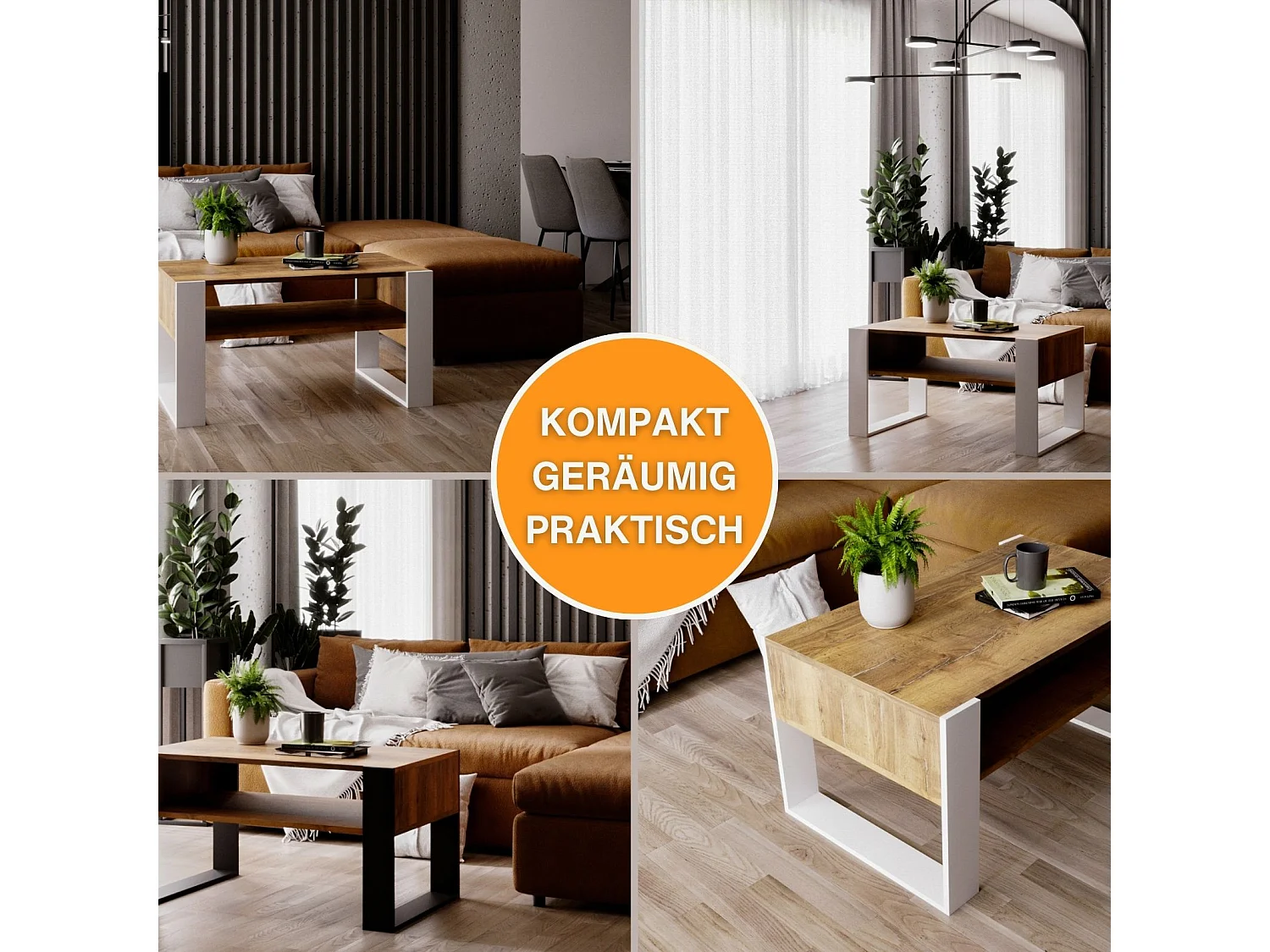 CraftPAK moderner & stabiler  Couchtisch für Wohnzimmer aus Holzwerkstoff 45x53,6x92cm