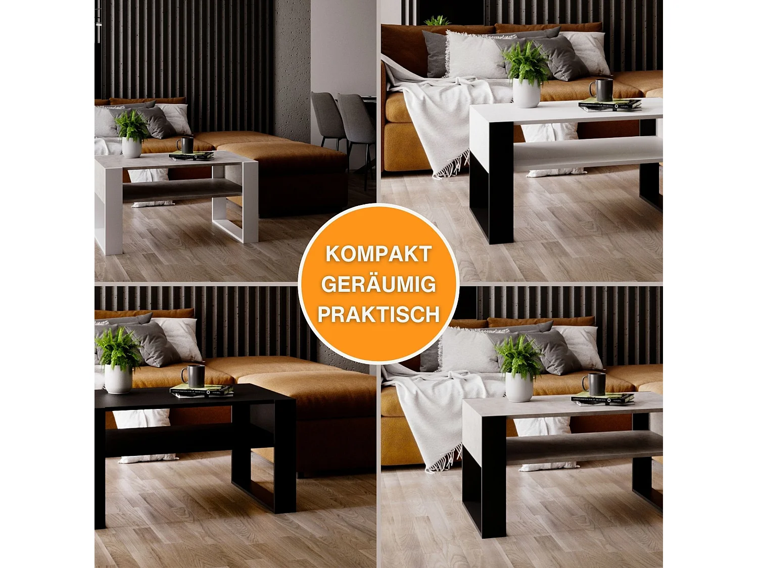 CraftPAK moderner & stabiler  Couchtisch für Wohnzimmer aus Holzwerkstoff 45x53,6x92cm