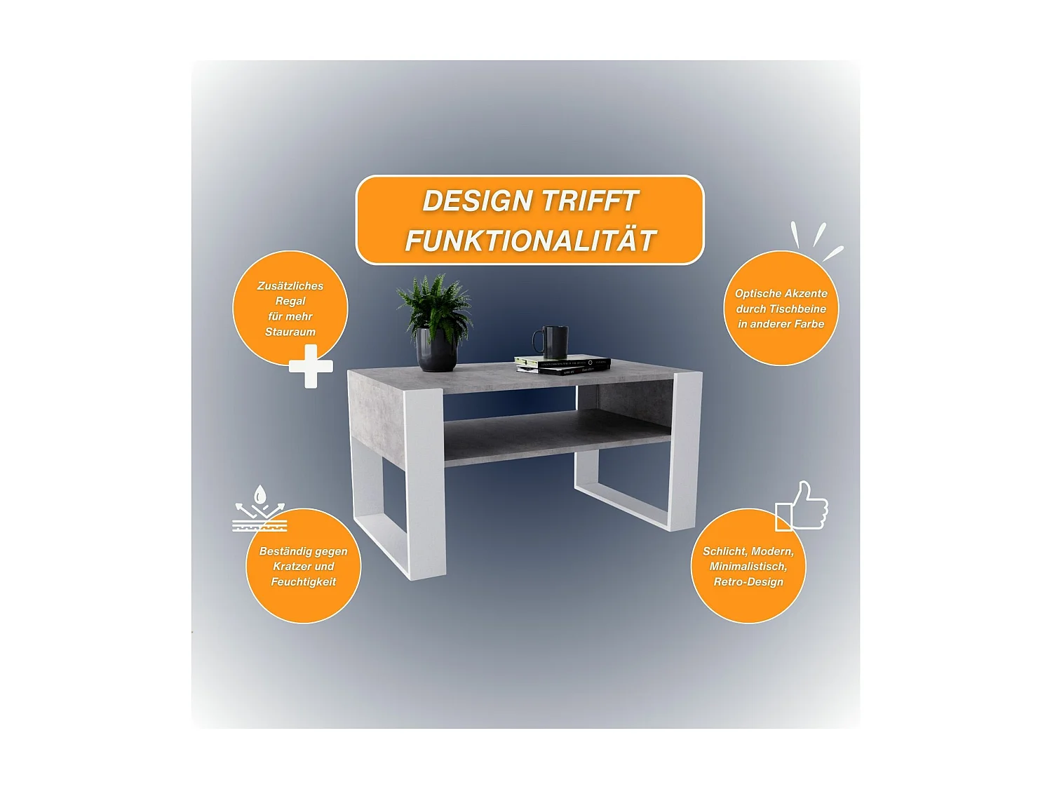 CraftPAK moderner & stabiler  Couchtisch für Wohnzimmer aus Holzwerkstoff 45x53,6x92cm