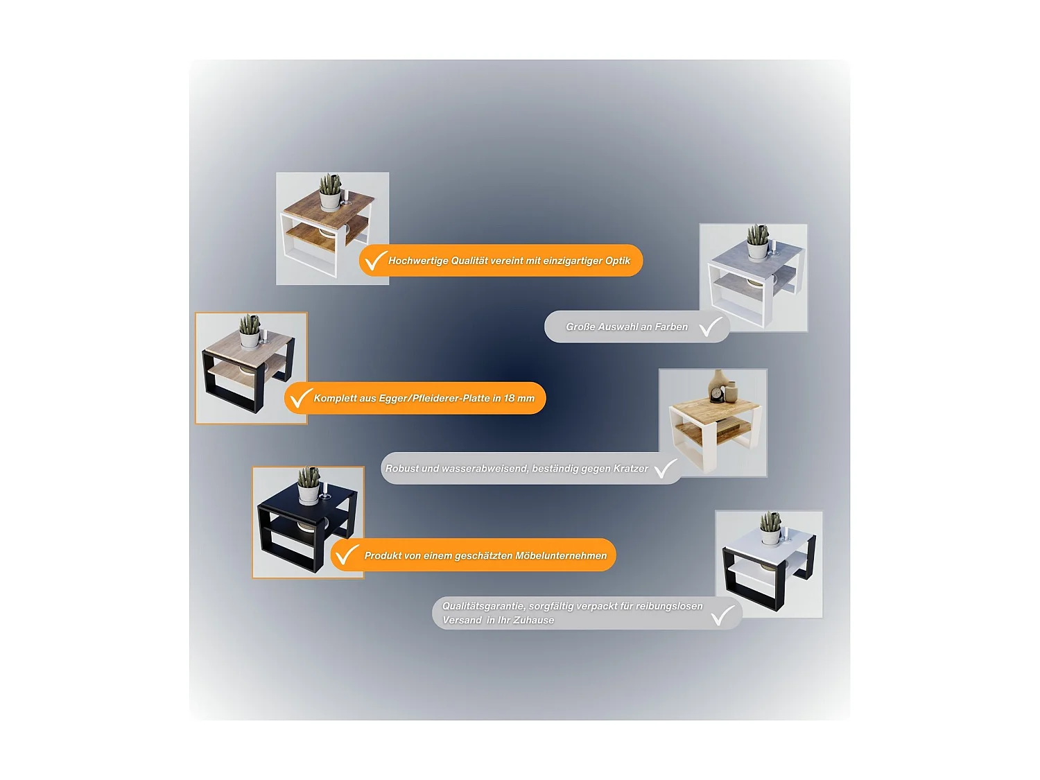 CraftPAK moderner & stabiler Couchtisch für Wohnzimmer aus Holzwerkstoff 44x54x63cm