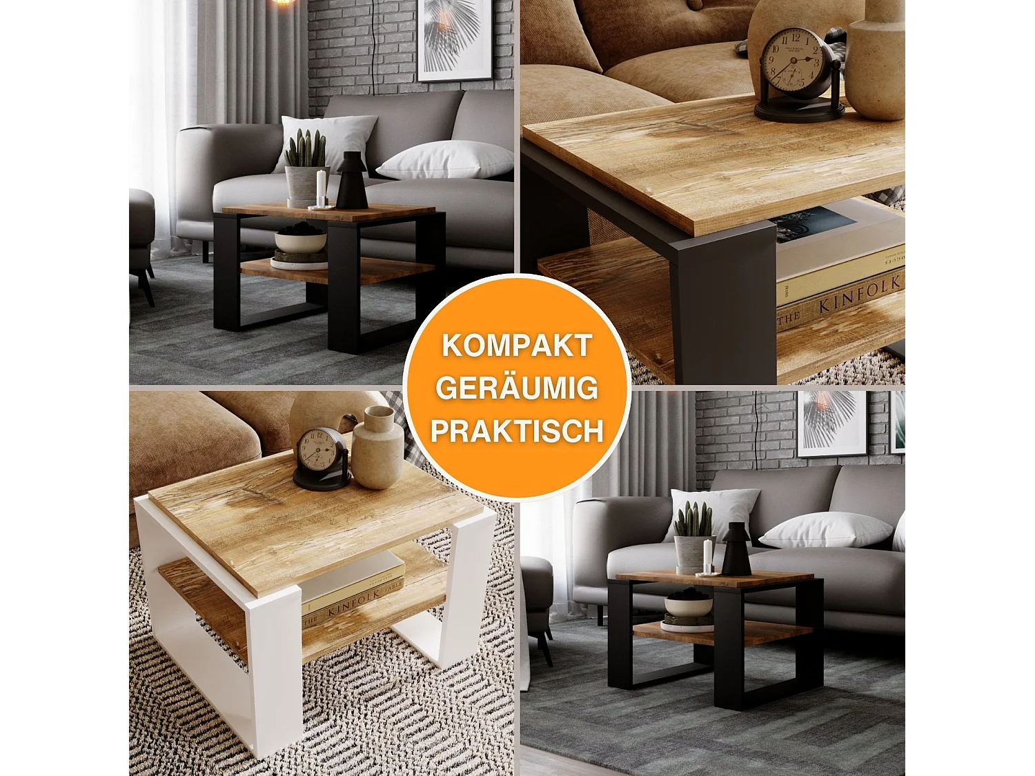 CraftPAK moderner & stabiler Couchtisch für Wohnzimmer aus Holzwerkstoff 44x54x63cm