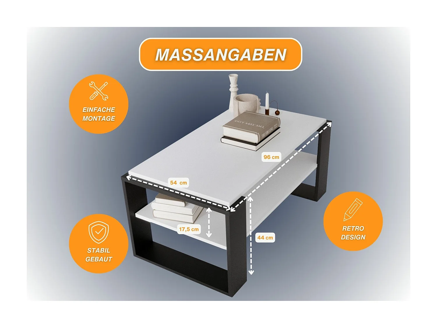 CraftPAK moderner & stabiler Couchtisch für Wohnzimmer aus Holzwerkstoff 42x54x96cm