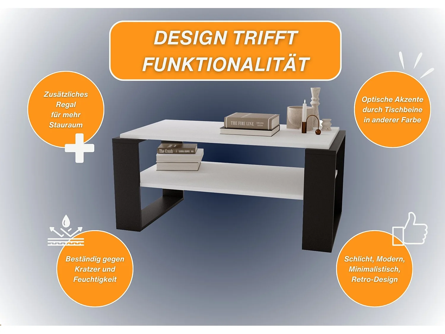 CraftPAK moderner & stabiler Couchtisch für Wohnzimmer aus Holzwerkstoff 42x54x96cm